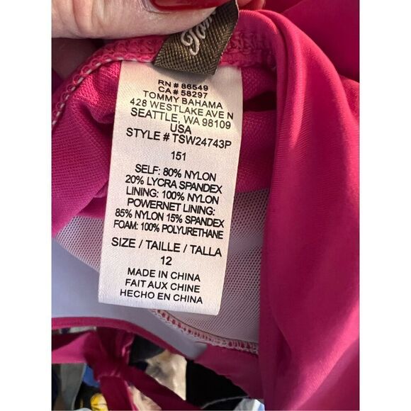 Tommy Bahama Size 12 Sweetheart Neck One Piece Swimsuit Hot Pink Halter Push Up - Picture 9 of 10
